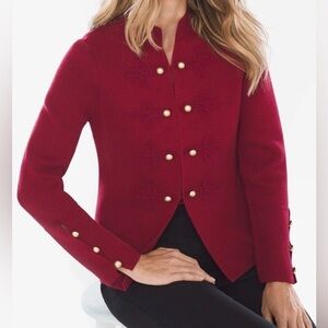 Chico's Military-Style Sweater Jacket In Red Size 2/US L Preowned